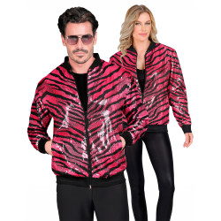 Veste √† sequins tigr√©e rose adulte  