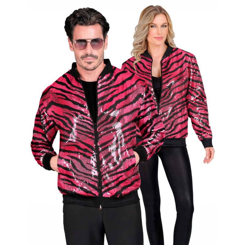 Veste √† sequins tigr√©e rose adulte  