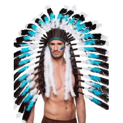 Coiffe grand chef indien bleue adulte  