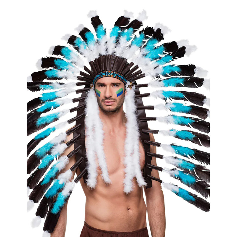 Coiffe grand chef indien bleue adulte  