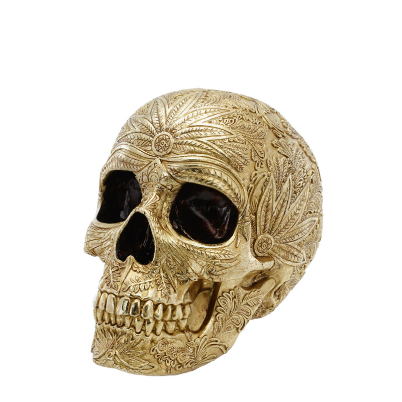 T√™te de mort baroque dor√©e en r√©sine 25cm  