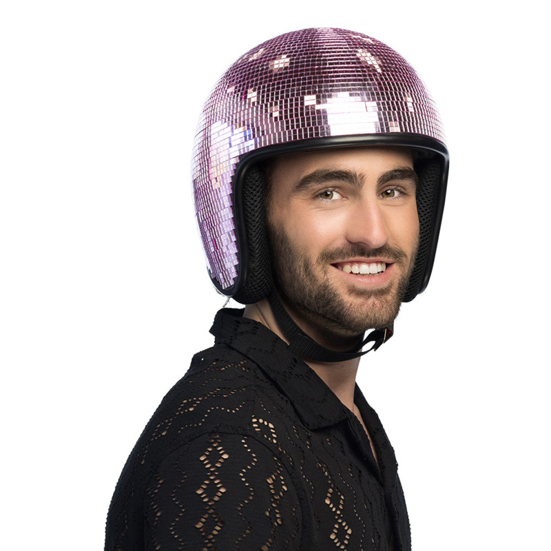 Casque boule √† facettes rose adulte  