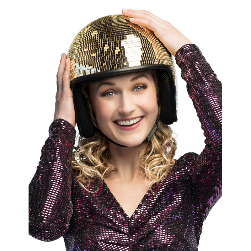 Casque boule √† facettes dor√©e adulte  