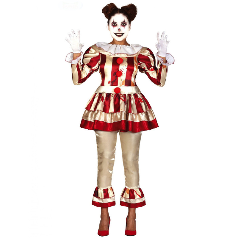 D√©guisement clown terrifiante rouge et blanc femme  