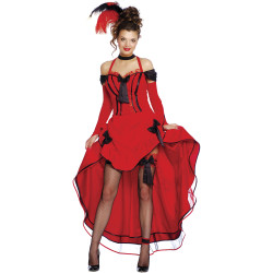 D√©guisement cancan rouge avec noeuds noirs femme  