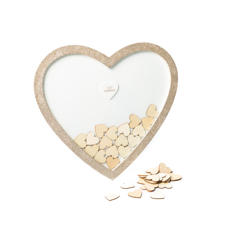 Livre d'or cadre paillet√© cuivr√© avec c?urs en bois 37 x 40 cm  