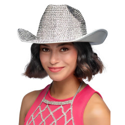 Chapeau Cowboy strass argent√© adulte  