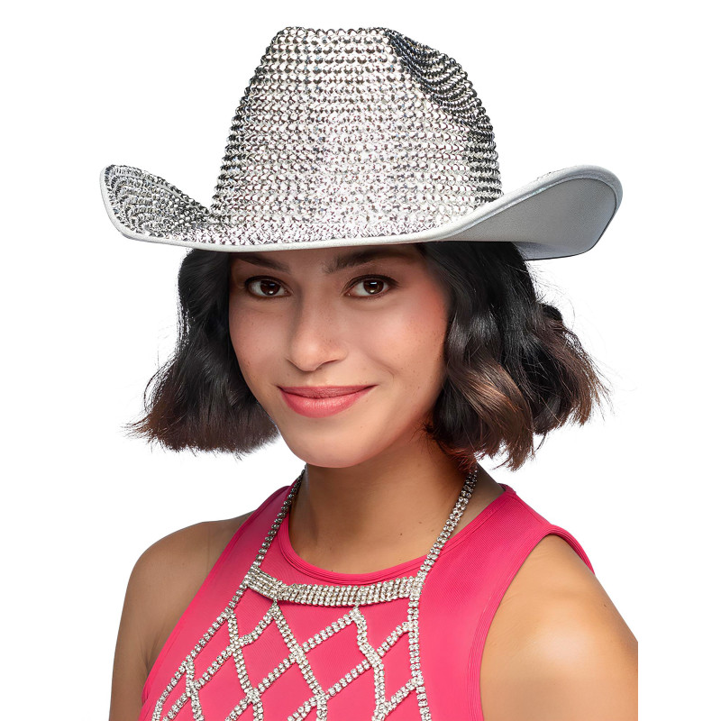 Chapeau Cowboy strass argent√© adulte  