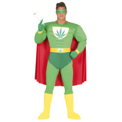 D√©guisement humoristique super h√©ros feuille de cannabis adulte  