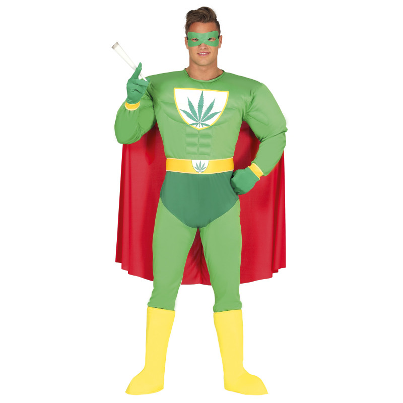D√©guisement humoristique super h√©ros feuille de cannabis adulte  