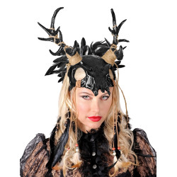 Masque chaman vaudou noir √† plumes adulte  