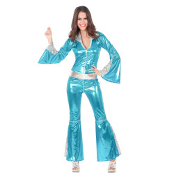 D√©guisement disco bleu brillant femme  
