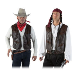 Gilet sans manche en simili cuir Marron Adulte - Costume cow boy - Déguisement cow boy The Duck