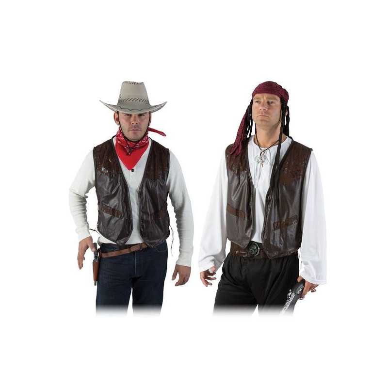 Gilet sans manche en simili cuir Marron Adulte - Costume cow boy - Déguisement cow boy The Duck