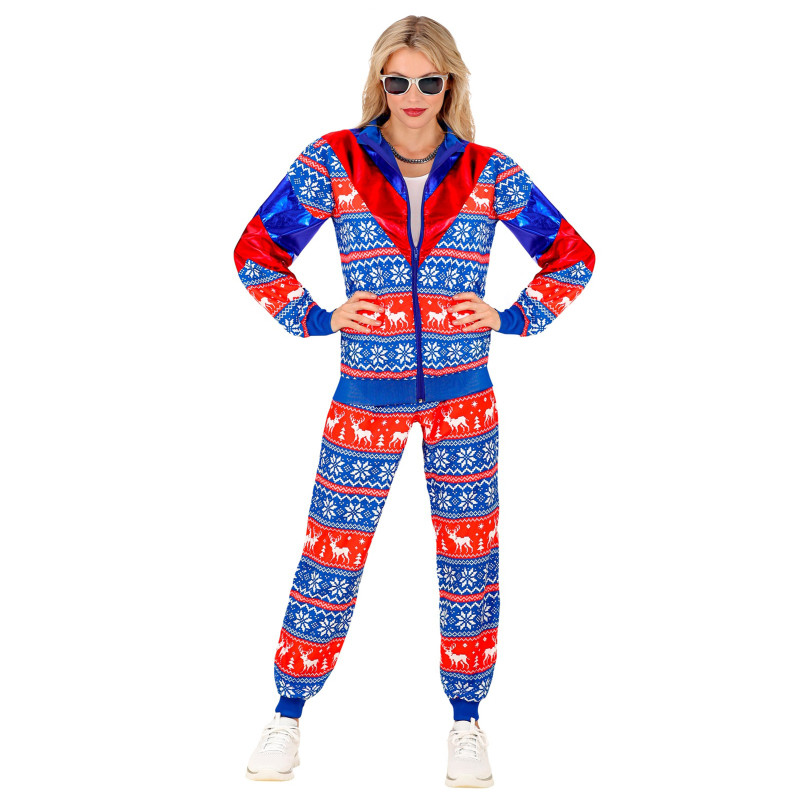 D√©guisement surv√™tement de No√´l bleu et rouge adulte  