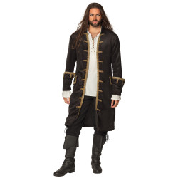 Veste de capitaine pirate noir et or homme  