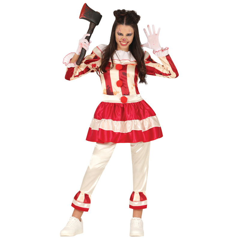 D√©guisement clown terrifiante rouge et blanc adolescente  