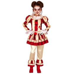 D√©guisement clown terrifiante rouge et blanc fille  