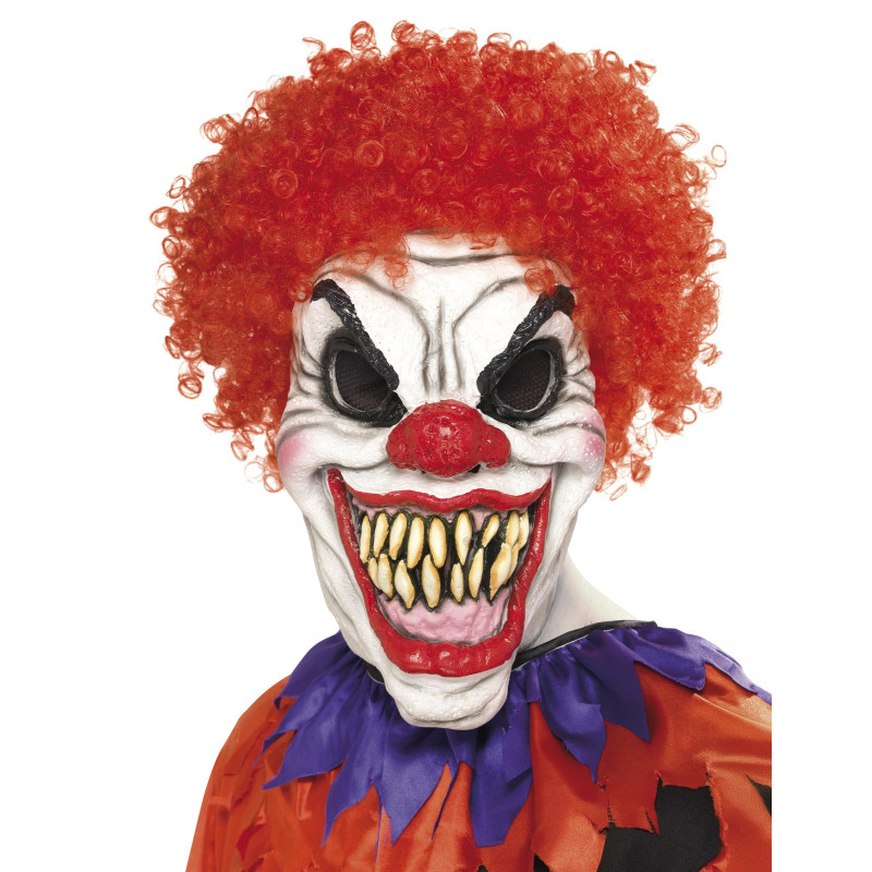 Masque clown cheveux rouges terrifiant adulte Halloween  