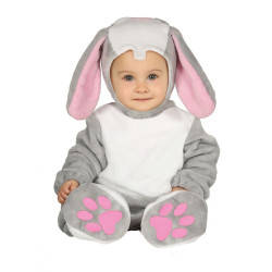 D√©guisement combinaison avec capuche lapin gris b√©b√©  