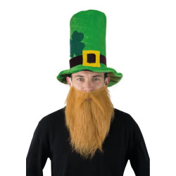 Kit Saint Patrick : Chapeau Velours Vert avec Barbe Rousse