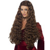Perruque longue princesse m√©di√©vale marron femme  