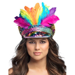 Casquette Arc-en-ciel avec sequins et plumes  adulte  