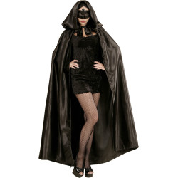 Cape √† capuche noire satin√©e adulte  