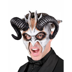 Masque de d√©mon blanc √† cornes adulte  