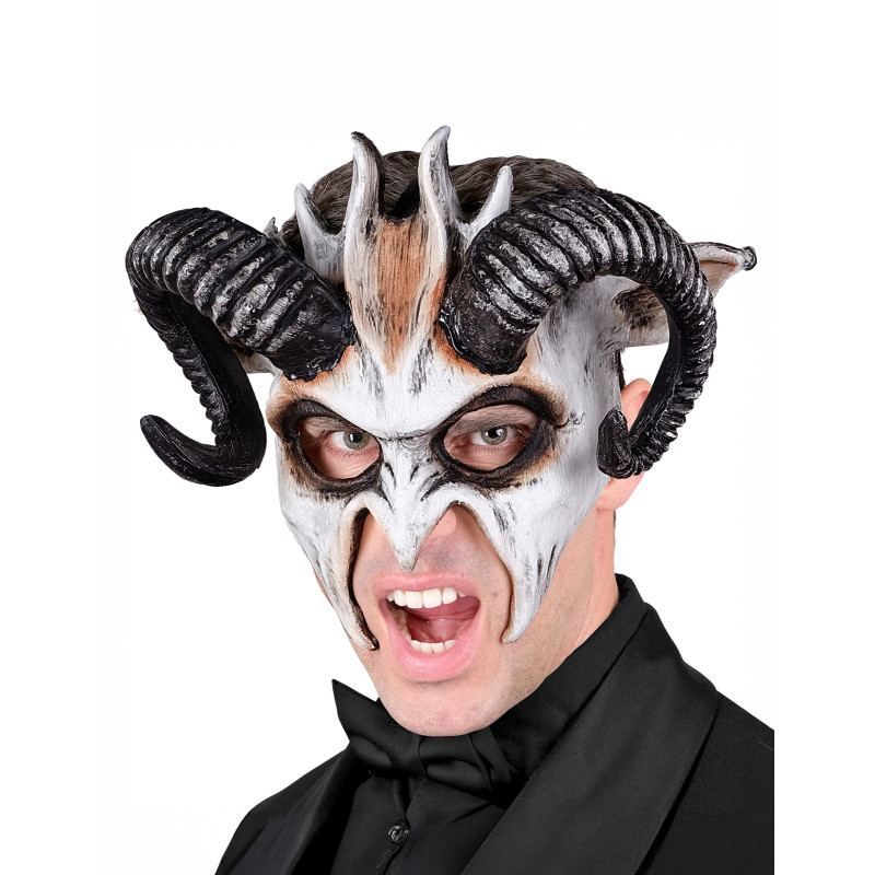 Masque de d√©mon blanc √† cornes adulte  
