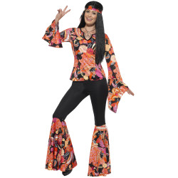 D√©guisement hippie noir et multicolore femme  
