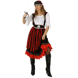 D√©guisement pirate √† rayures rouges et noires femme  