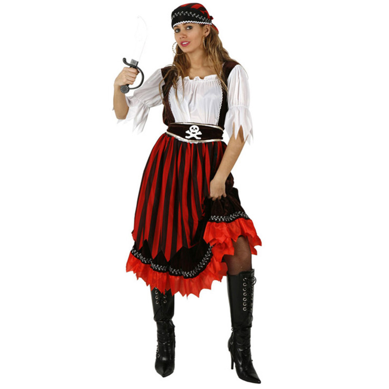 D√©guisement pirate √† rayures rouges et noires femme  