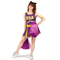 D√©guisement pompom girl USA violet et jaune femme  
