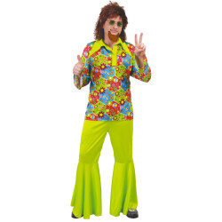 D√©guisement hippie vert avec symboles color√©s homme  
