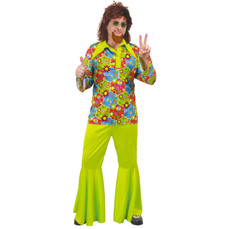 D√©guisement hippie vert avec symboles color√©s homme  