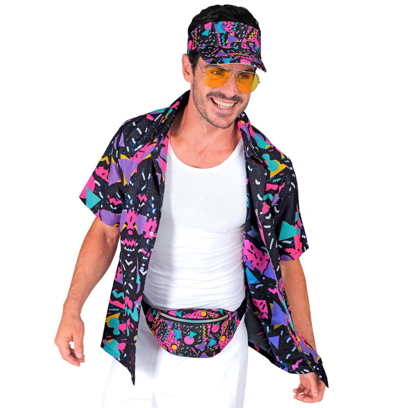 Chemise √† motifs ann√©es 90 noire adulte  