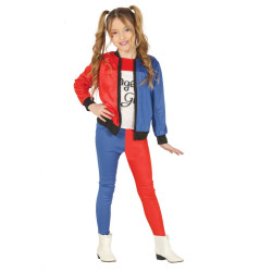 D√©guisement arlequine rouge et bleu fille  