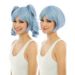 Perruque manga avec couettes d√©tachables luxe bleu pastel  
