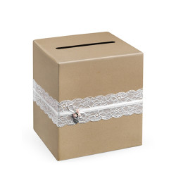 Urne kraft avec dentelle blanche 24 x 24 x 24 cm mariage champ√™tre  