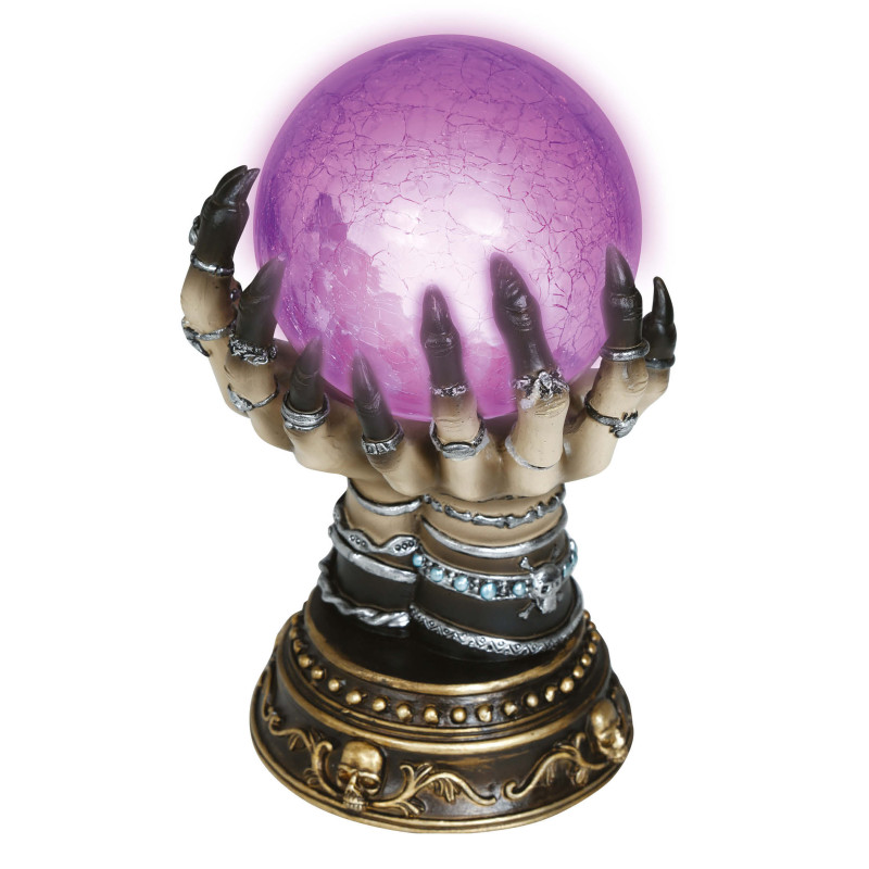 Boule de cristal lumineuse avec mains de voyante 23 cm  