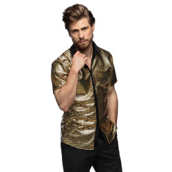 Chemise boule √† facettes disco dor√©e homme  