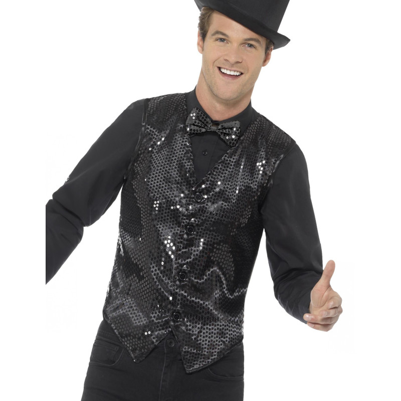 Gilet noir √† sequins adulte  