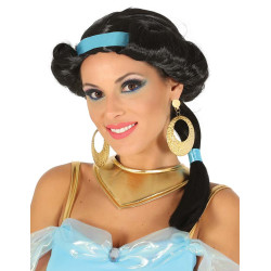 Perruque noire princesse du d√©sert avec bandeau bleu femme  