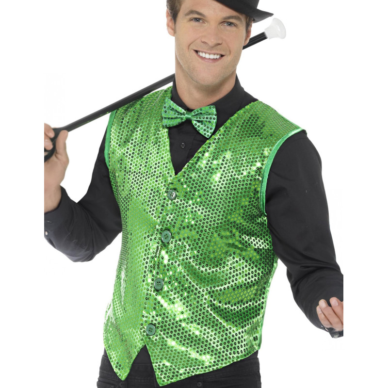 Gilet vert √† sequins adulte  