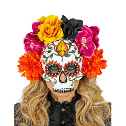 Demi masque cr√¢ne avec fleurs color√©es adulte  