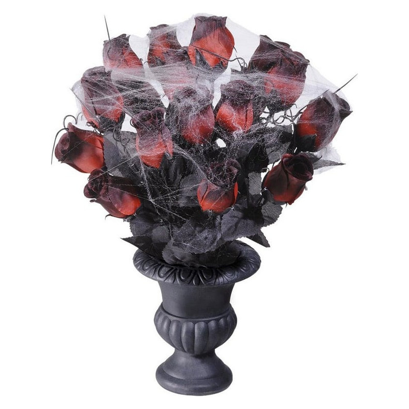 Bouquet roses rouges toile d'araign√©e 35 cm Halloween  