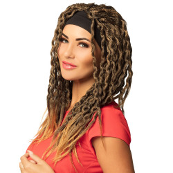 Perruque chatain rasta avec bandeau femme  