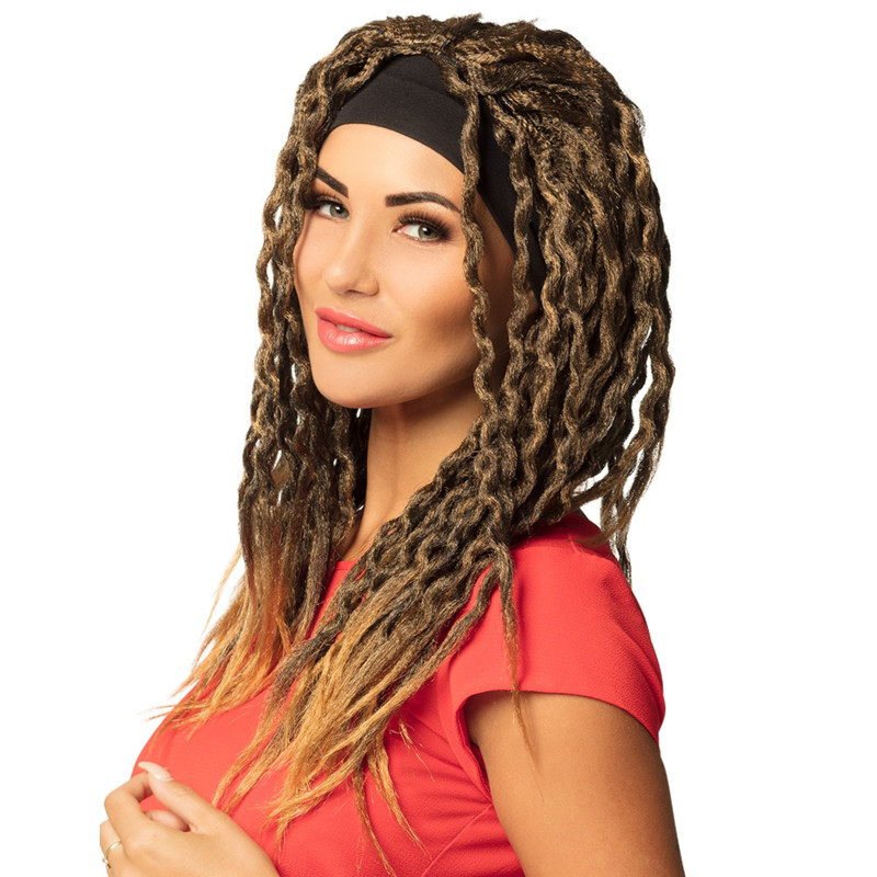 Perruque chatain rasta avec bandeau femme  