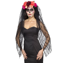 Voile avec fleurs color√©es luxe femme Dia de los muertos  